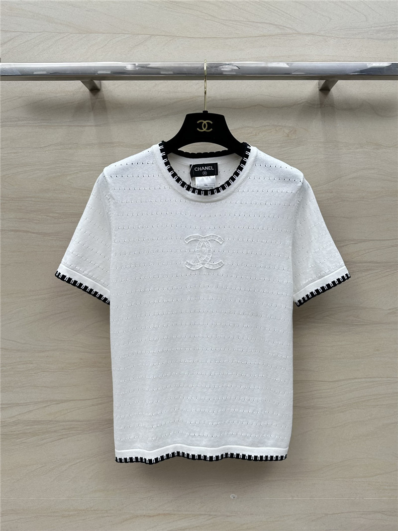 Chanel contrast trim knit short-sleeved top replica clothing