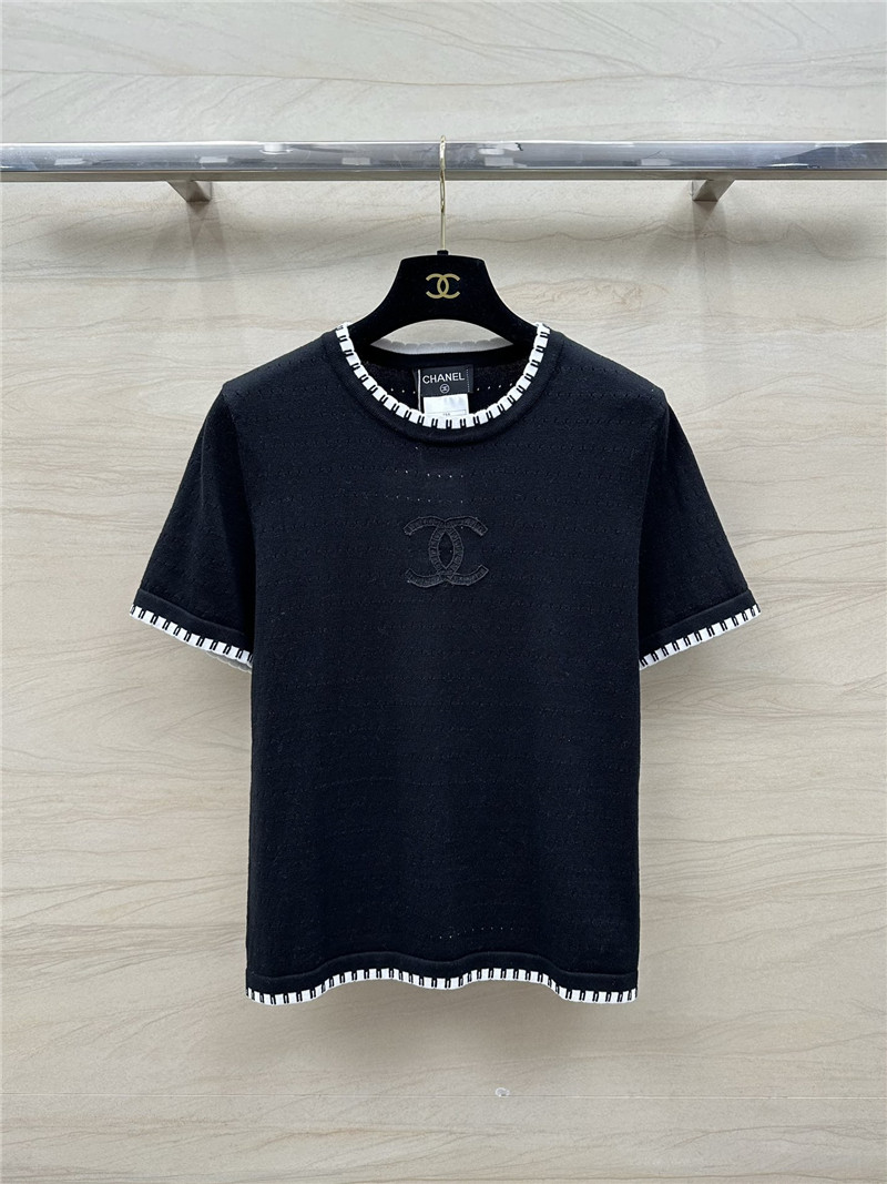 Chanel contrast trim knit short-sleeved top replica clothing