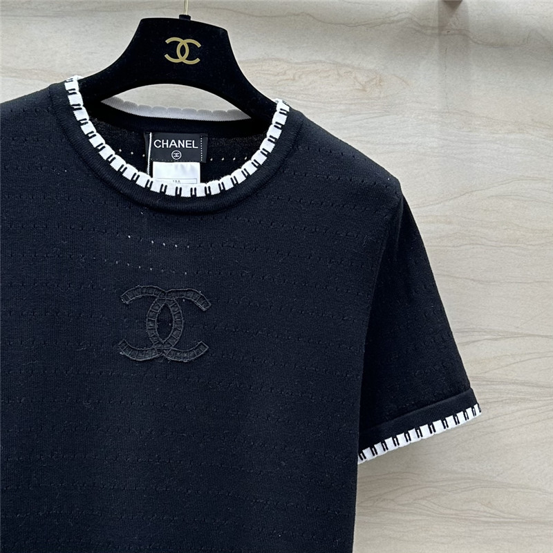 Ch**el contrast trim knit short-sleeved top replica clothing