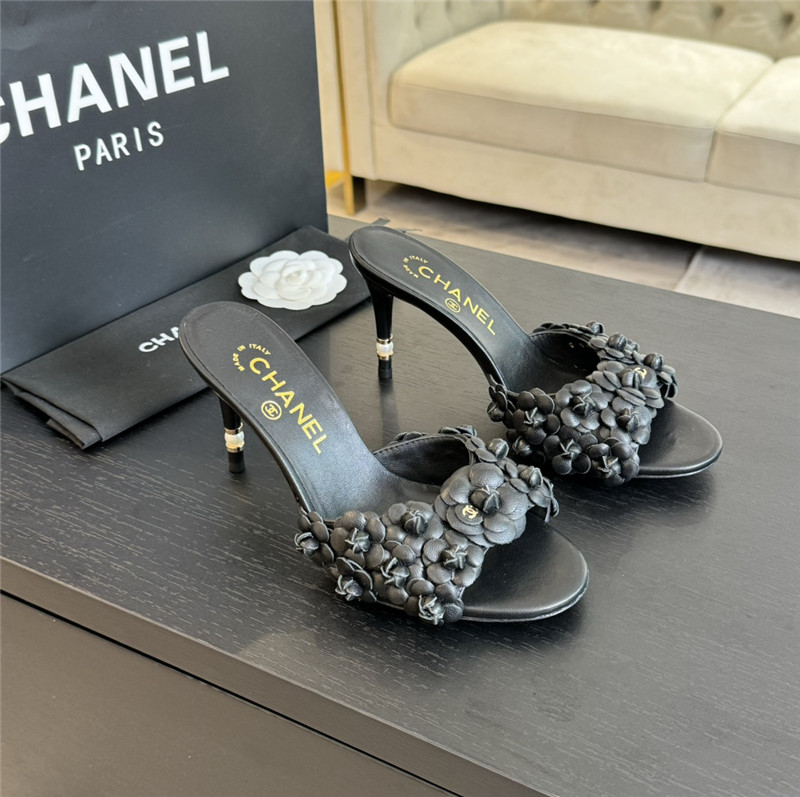 Chanel Camellia Heels Mules Black