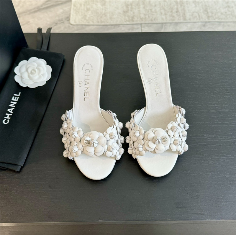 Chanel Camellia Heels Mules White