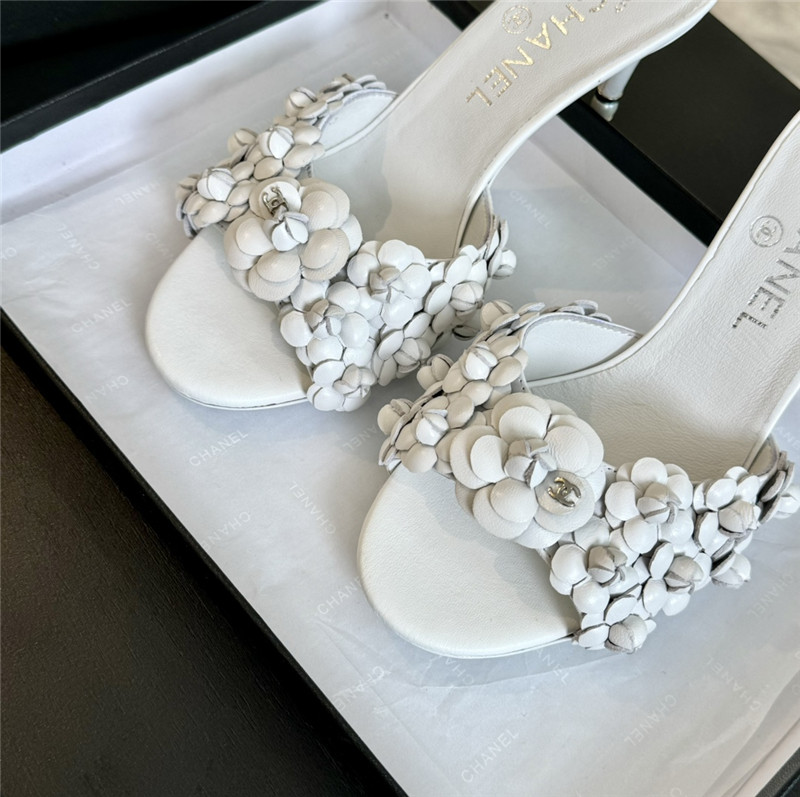 Chanel Camellia Heels Mules White