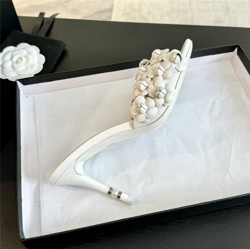 Chanel Camellia Heels Mules White