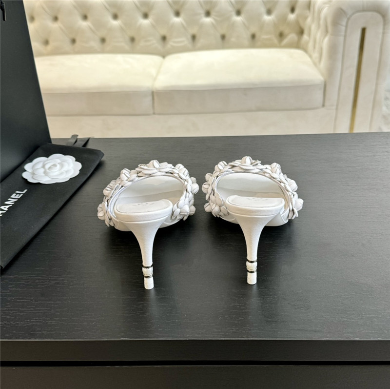 Chanel Camellia Heels Mules White