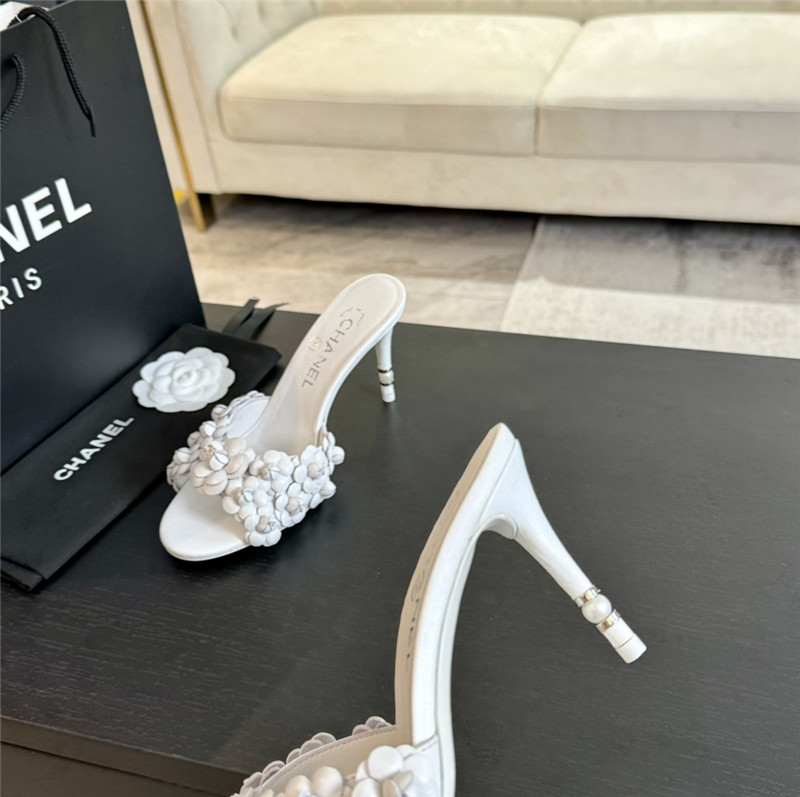 Chanel Camellia Heels Mules White