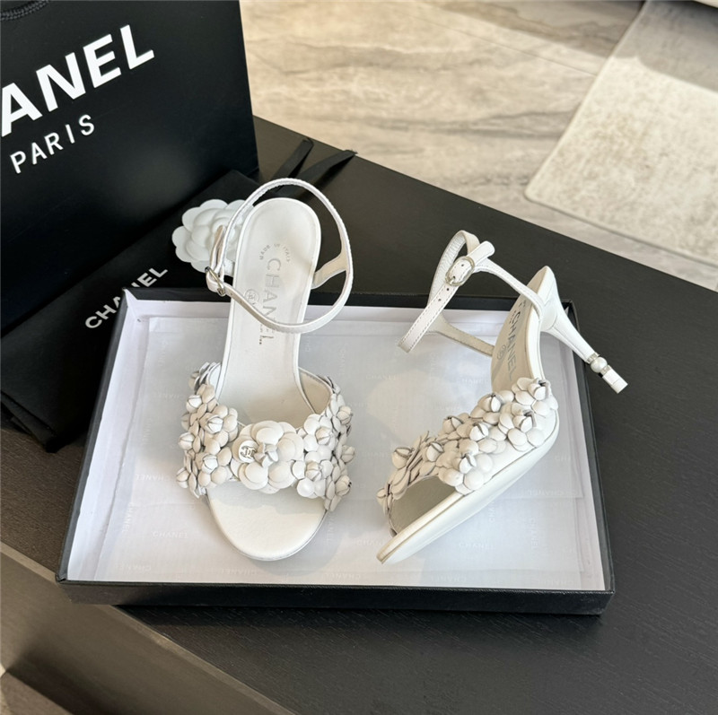 Ch**el camellia strappy heel sandals