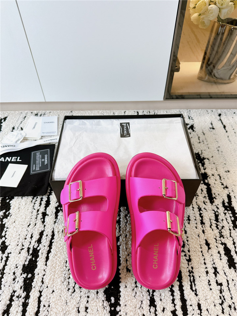 Ch**el buckle platform slippers sandals rose red