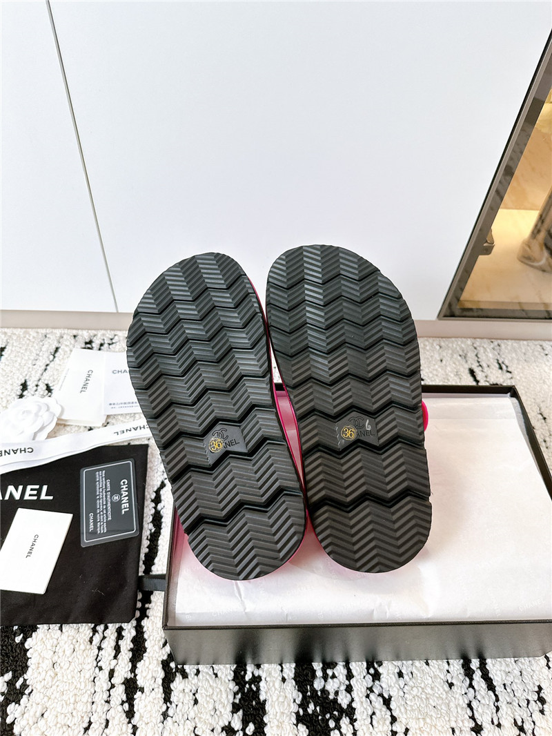 Ch**el buckle platform slippers sandals rose red