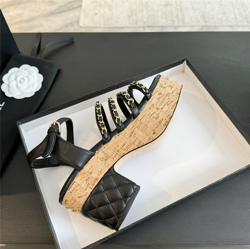 Ch**el leather chain platform sandals black