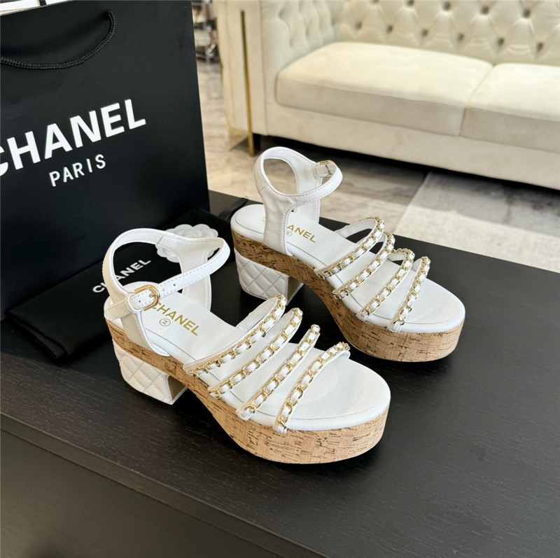 Ch**el leather chain platform sandals