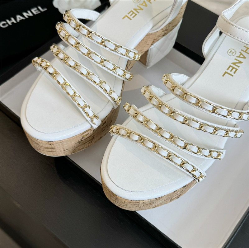 Ch**el leather chain platform sandals