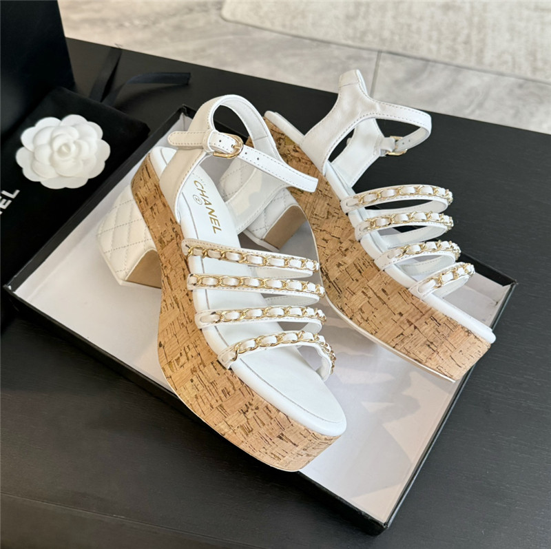 Ch**el leather chain platform sandals