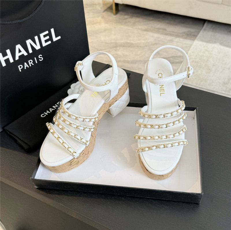 Ch**el leather chain platform sandals