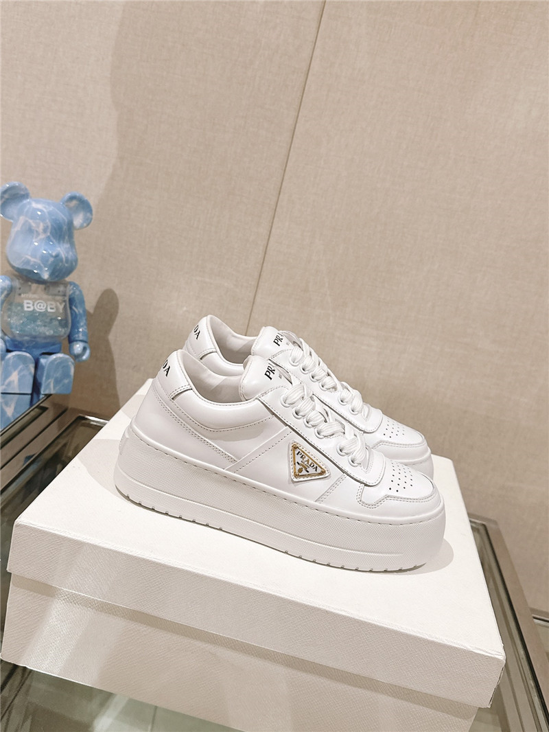 Prada White Lace-Up Platform Sneakers
