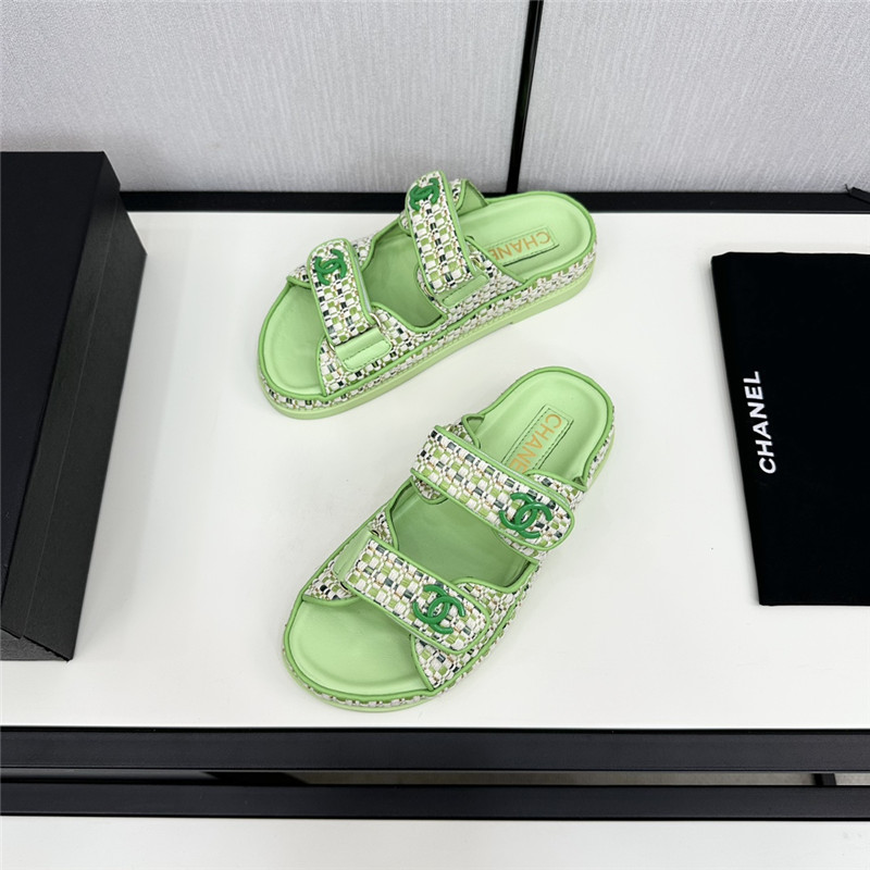 Ch**el grained tweed velcro slides in green