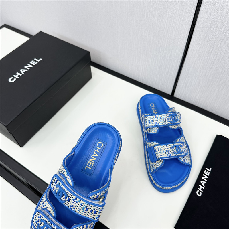 Ch**el grained tweed velcro slides in blue