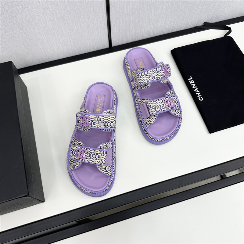 Ch**el grained tweed velcro slides