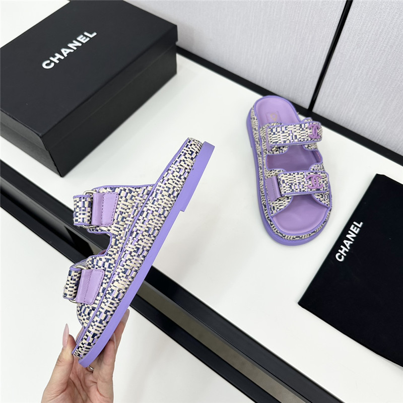 Ch**el grained tweed velcro slides