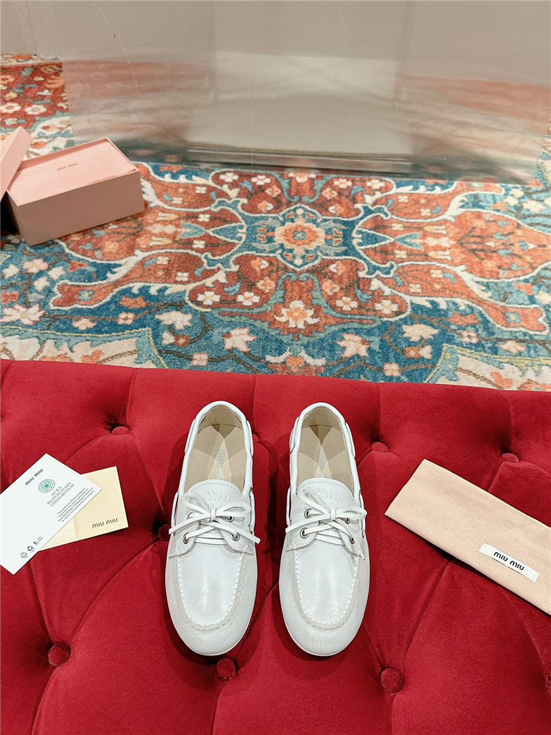 Miu Miu Bleached Leather Loafers White