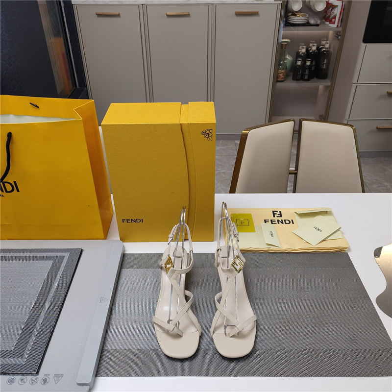 Fendi Ffold 55mm Leather Sandals Beige