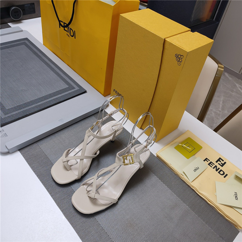 Fendi Ffold 55mm Leather Sandals Beige