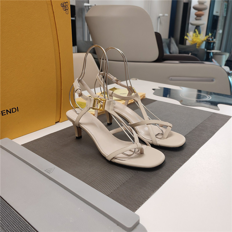 Fendi Ffold 55mm Leather Sandals Beige