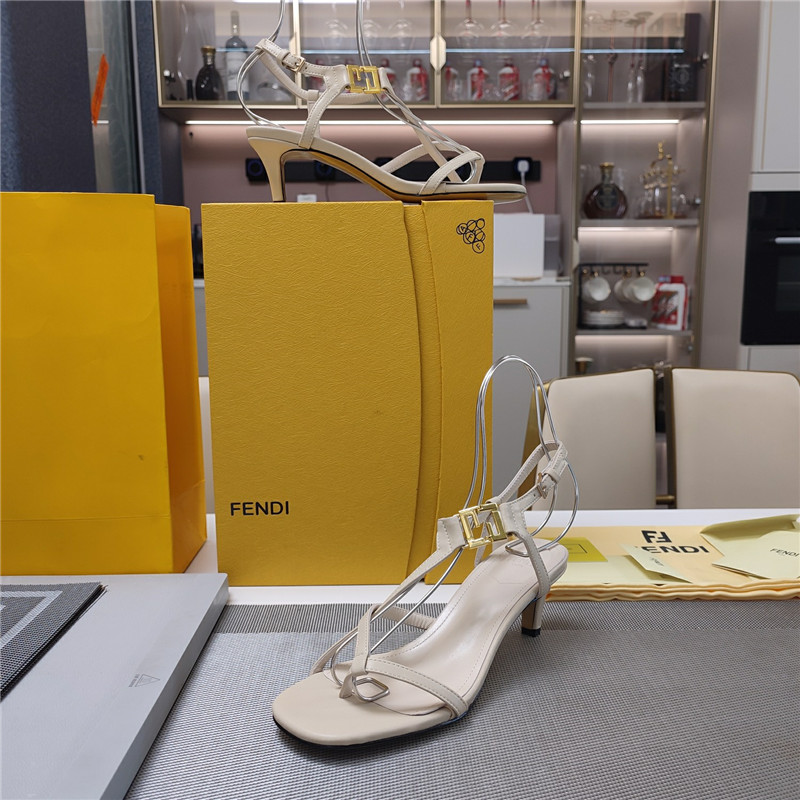 Fendi Ffold 55mm Leather Sandals Beige