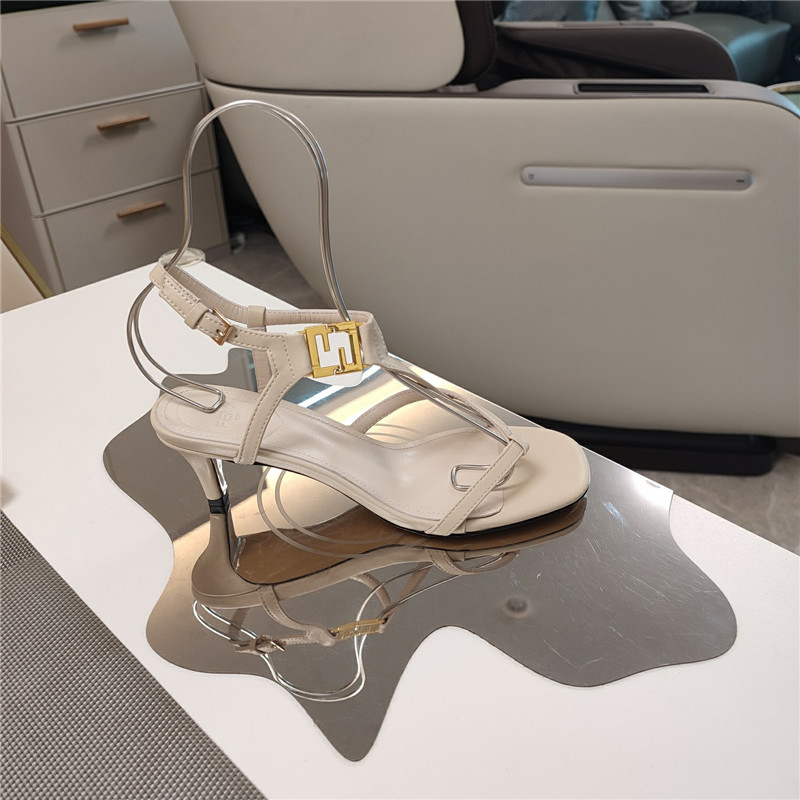 Fendi Ffold 55mm Leather Sandals Beige