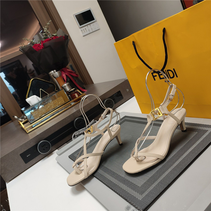 Fendi Ffold 55mm Leather Sandals Beige