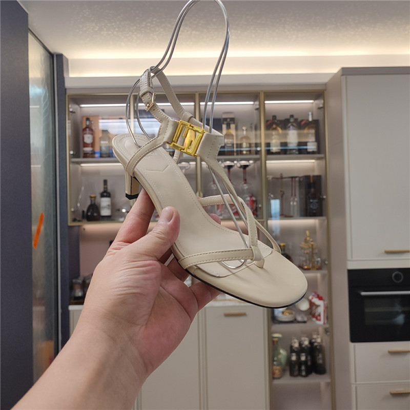 Fendi Ffold 55mm Leather Sandals Beige