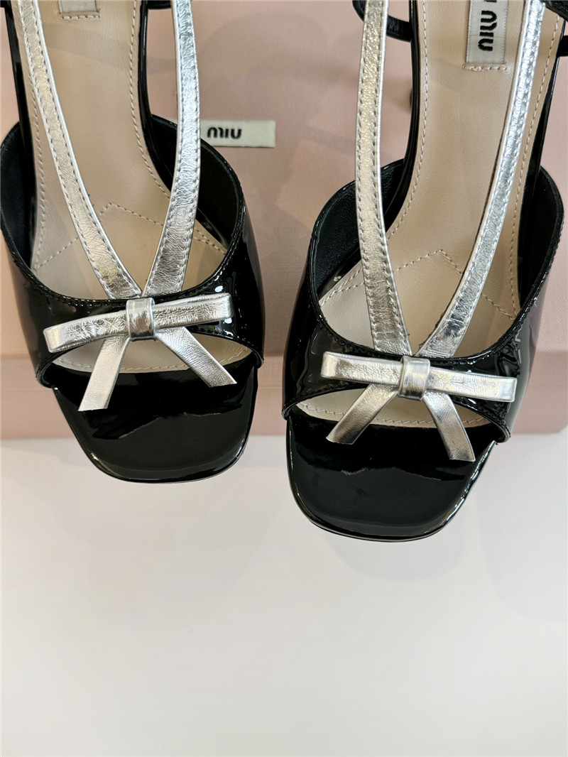Miu Miu Black Patent Leather Bow Sandals