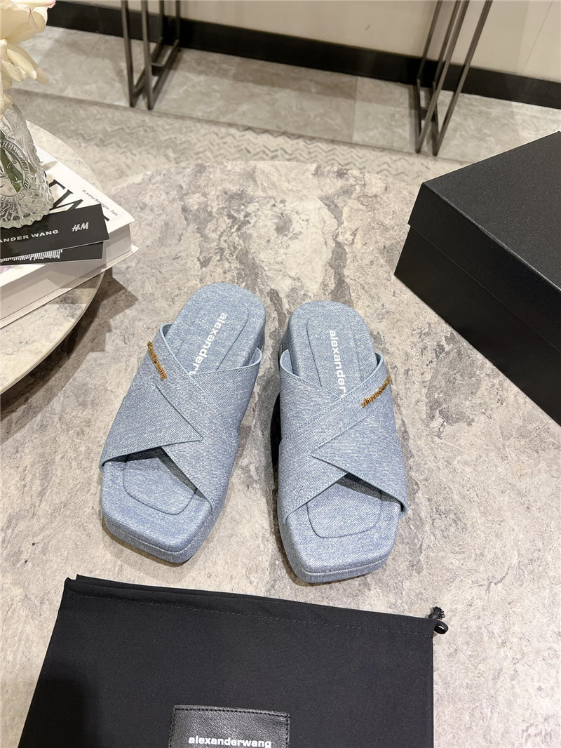 Alexander Wang Denim Platform Slippers