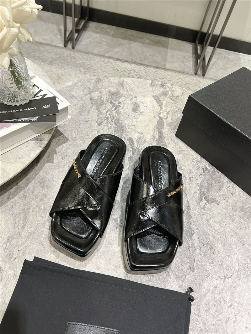 Alexander Wang Black Patent Leather Platform Slippers