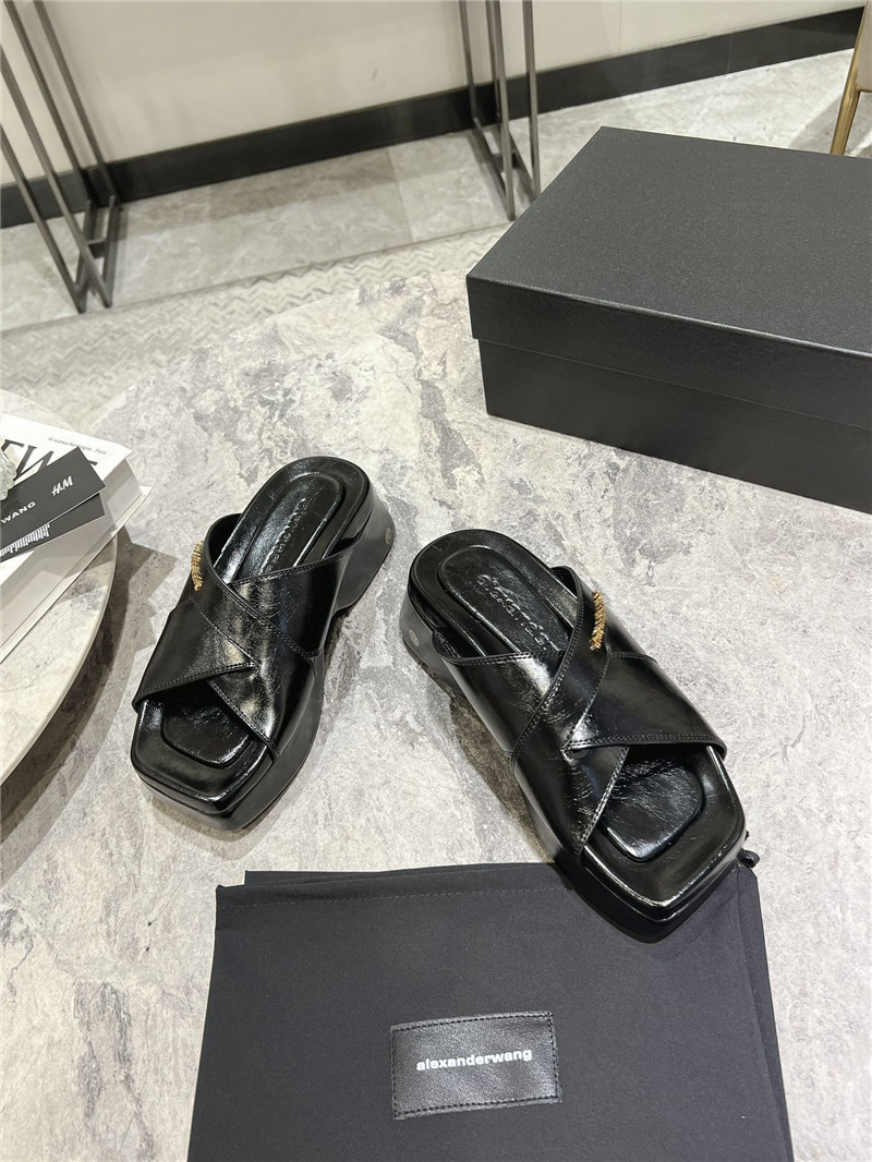 Alexander Wang Black Patent Leather Platform Slippers
