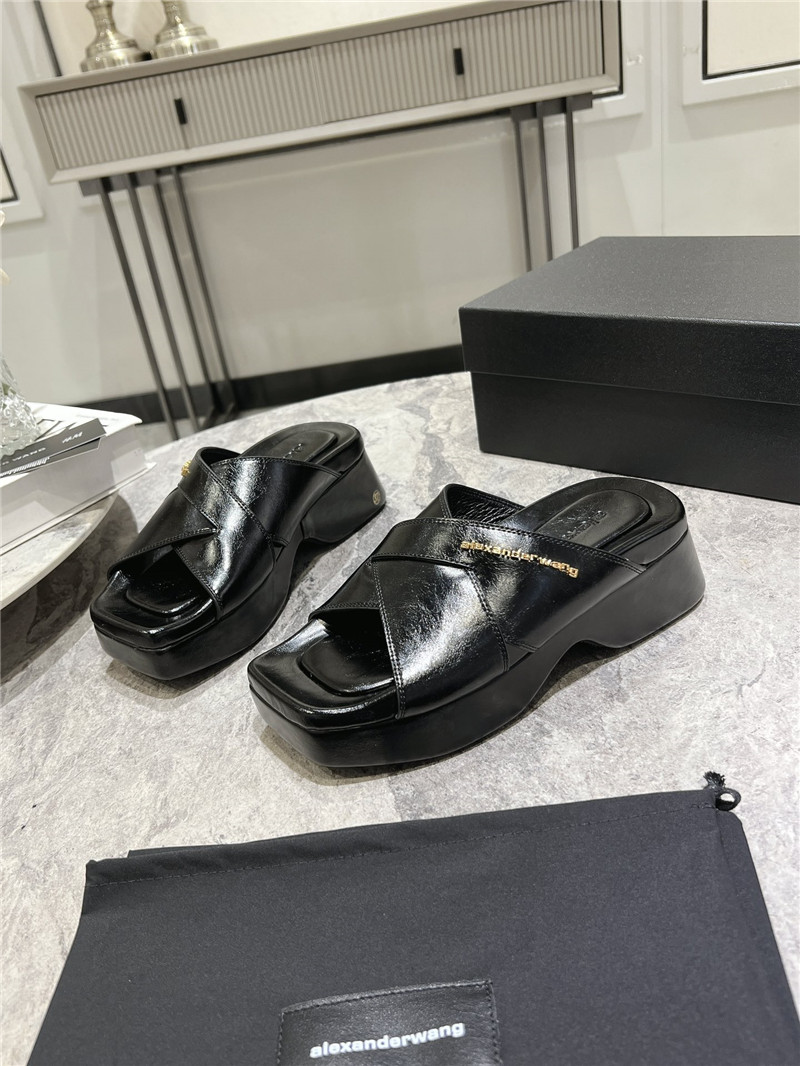 Alexander Wang Black Patent Leather Platform Slippers