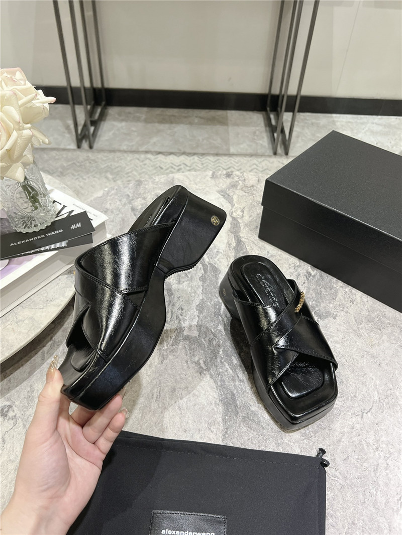 Alexander Wang Black Patent Leather Platform Slippers