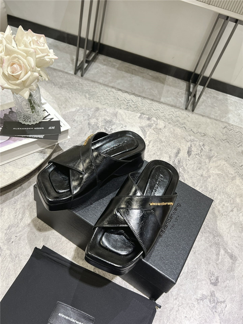 Alexander Wang Black Patent Leather Platform Slippers