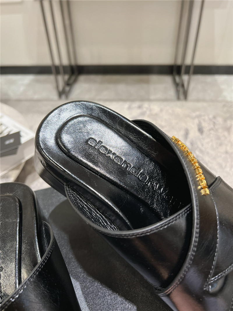 Alexander Wang Black Patent Leather Platform Slippers
