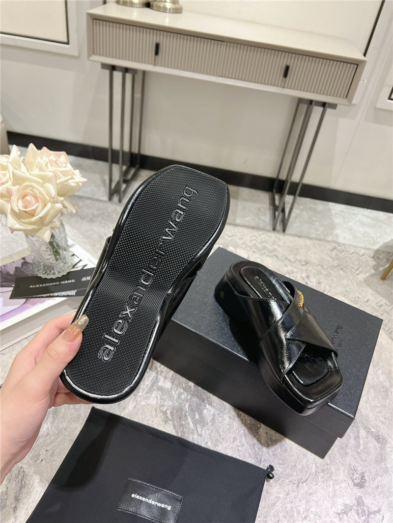 Alexander Wang Black Patent Leather Platform Slippers