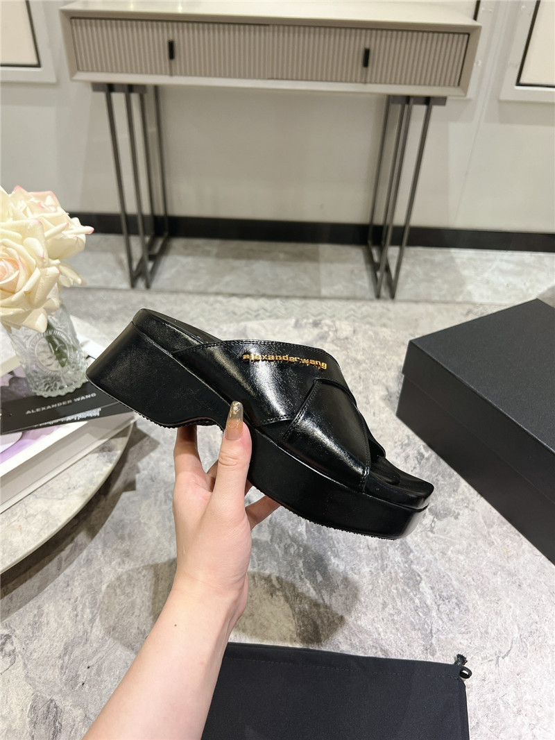 Alexander Wang Black Patent Leather Platform Slippers