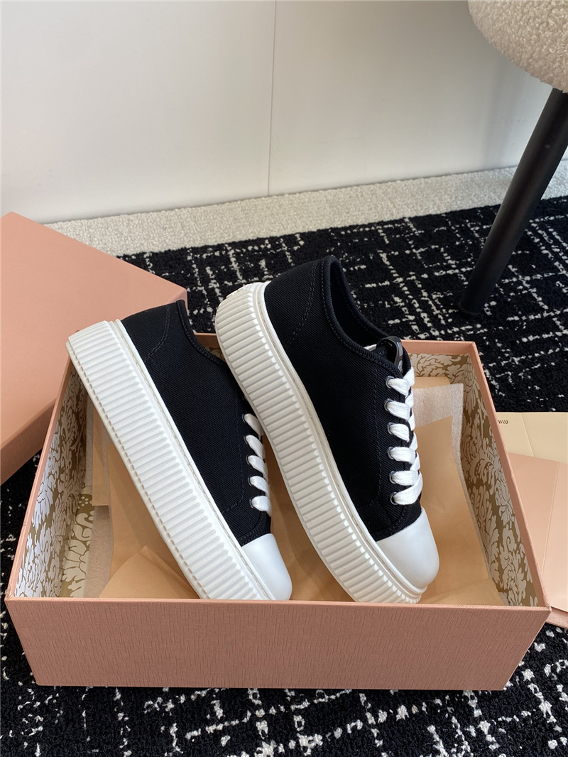 Miu Miu Black Platform Canvas Sneakers for Women