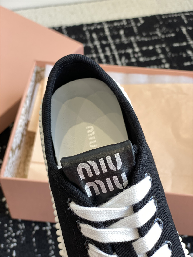 Miu Miu Black Platform Canvas Sneakers for Women