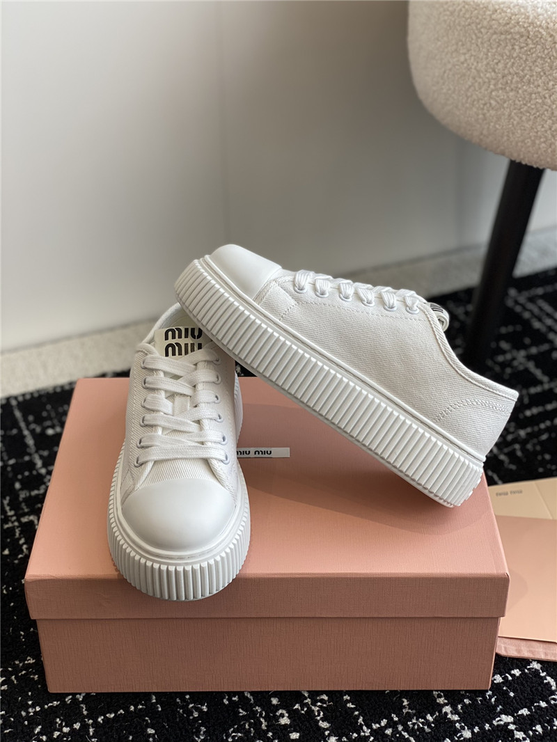 Miu Miu White Platform Canvas Sneakers