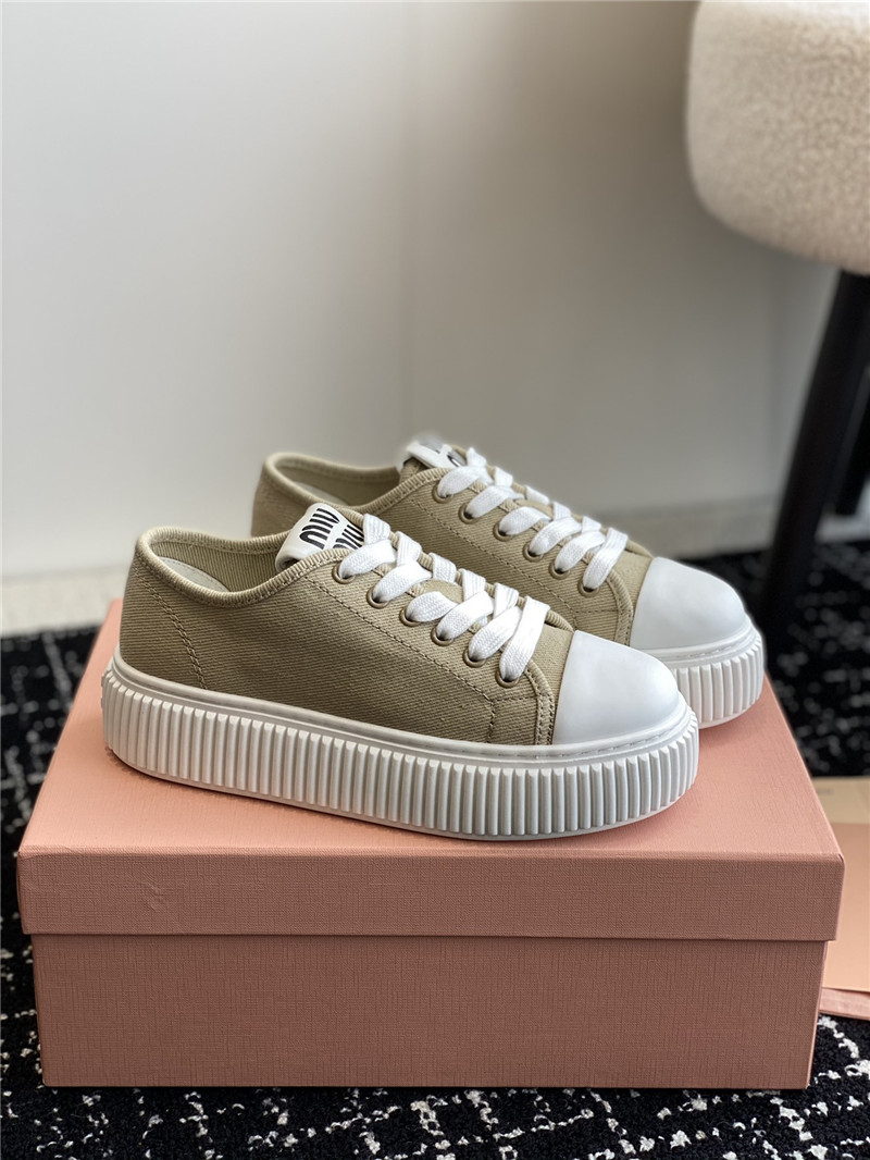 Miu Miu Green Platform Canvas Sneakers for Women