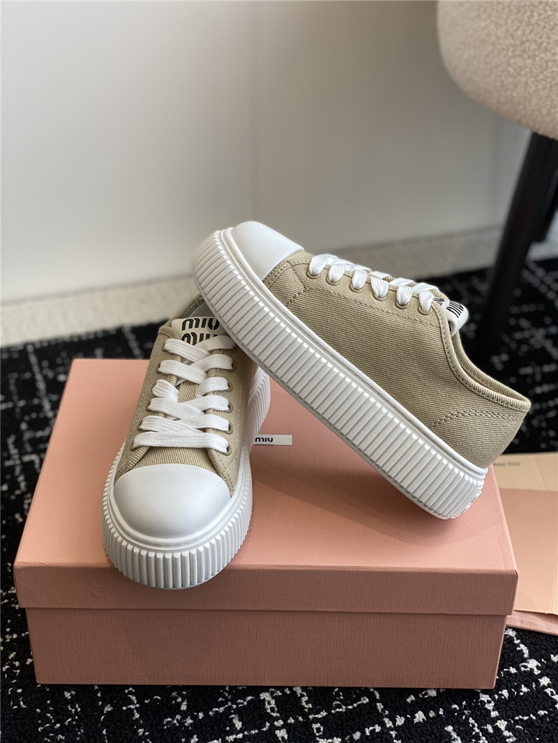 Miu Miu Green Platform Canvas Sneakers for Women