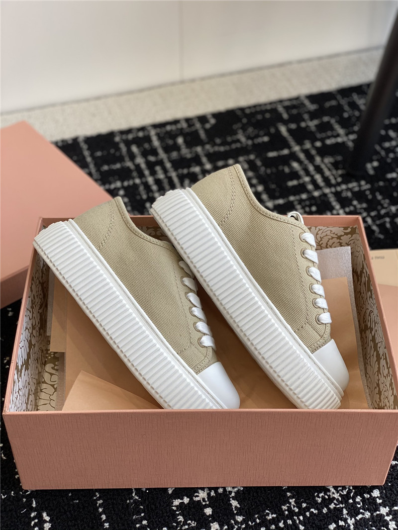 Miu Miu Green Platform Canvas Sneakers for Women