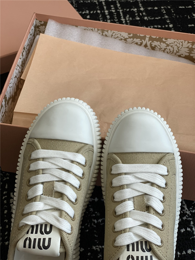 Miu Miu Green Platform Canvas Sneakers for Women