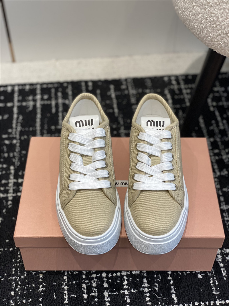 Miu Miu Platform Lace-Up Canvas Sneakers for Women
