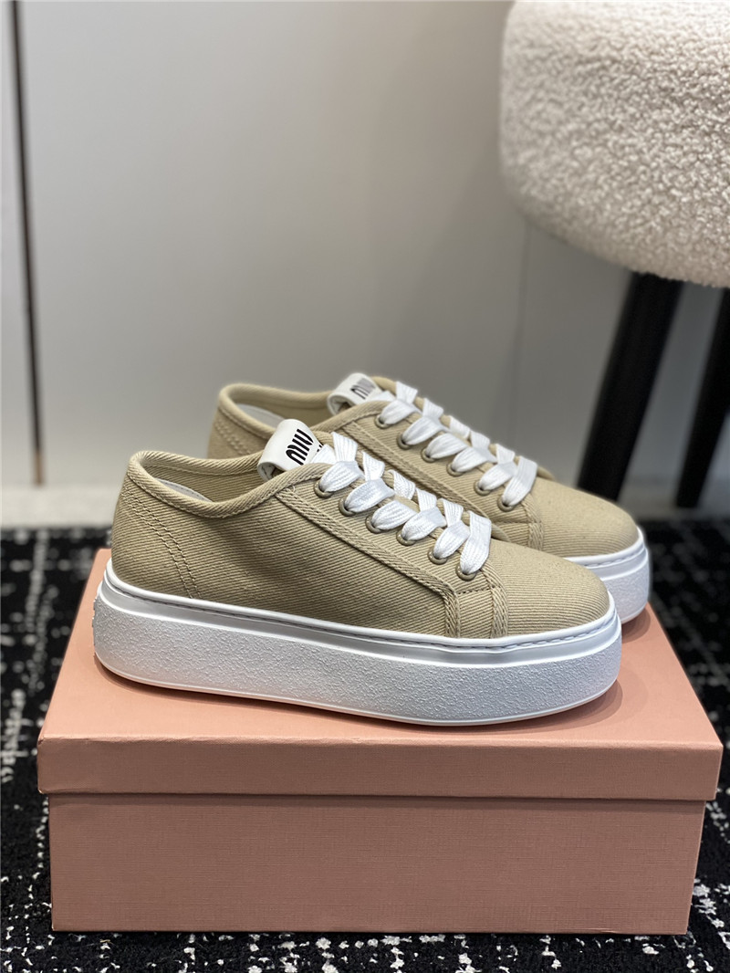 Miu Miu Platform Lace-Up Canvas Sneakers for Women