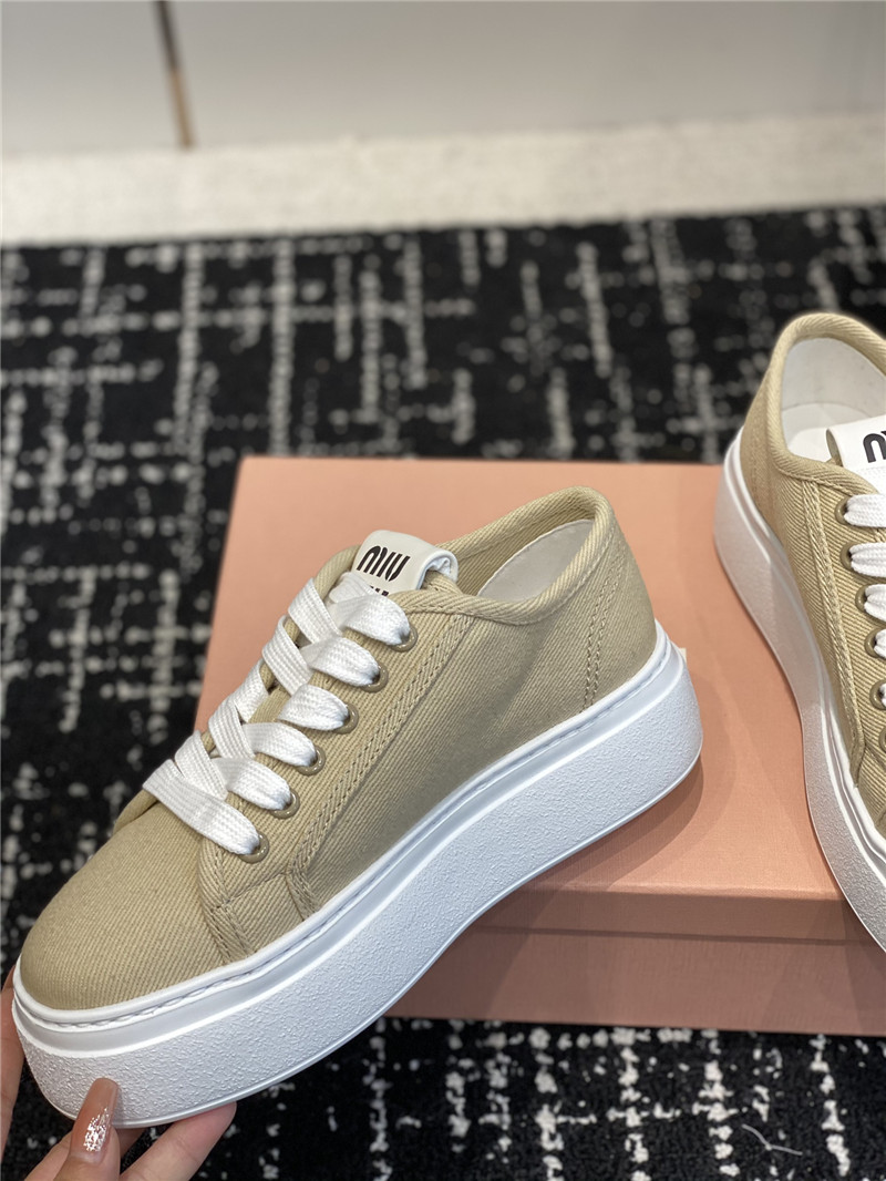 Miu Miu Platform Lace-Up Canvas Sneakers for Women